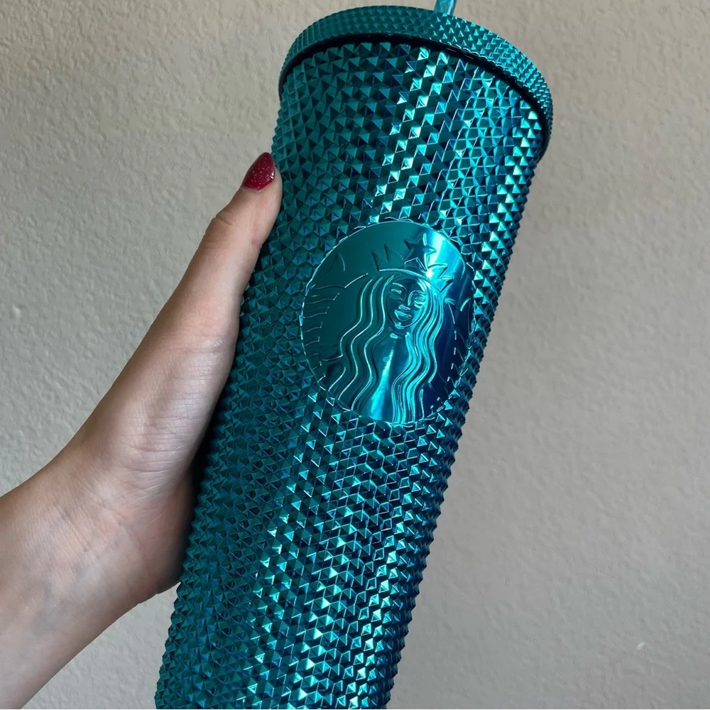 Starbucks Blue Splash Studded Chrome Cold Cup Tumbler Venti 24oz